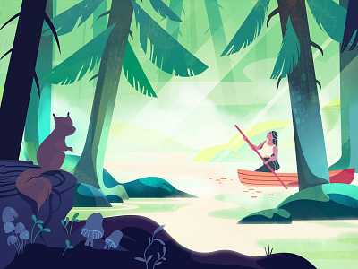 Forgotten forest 2d animation canoe character design explainer forest forgotten illustration kayak pocahontas squirrel video woman
