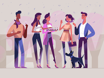Party character characters clean design dog flat illustration modern party people