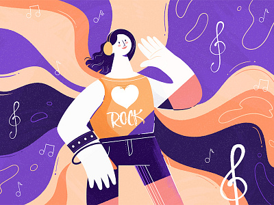 Love rock animation character colors design illustration listener minimalistic music music art rock ui woman
