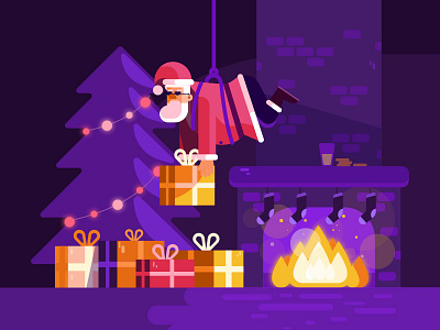 Santa Claus is coming christmas claus coming design flat gifts illustration presents santa tree
