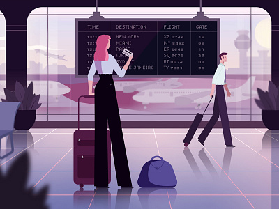 At the airport airplane airport animation background characters design explainer video flat illustration planes vector
