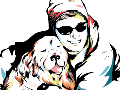 A Man & His Dog animal dog drawing illustration pet portrait vector