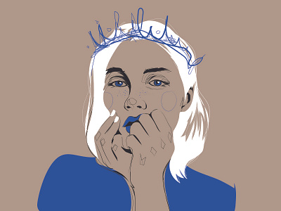 CRWN JWL blue crown drawing fashion girl illustration portrait vector