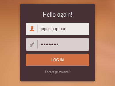 Login screen form login orange