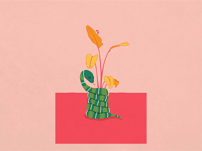 snake vase botanical botanical art illustration illustration digital illustrator minimal pink plant simple series snail snake snake illustration vase yellow