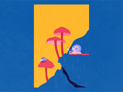rain, rain, go away drawing illustration illustrator ladybug minimal mushrooms rainy simple series snail vector