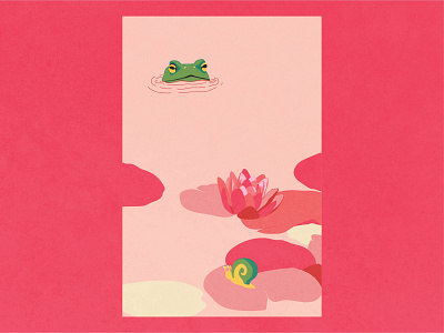 peek a boo art creative digital illustration flower flower illustration frog illustration illustration art illustration design illustrator lily lily pads minimal nature nature illustration pink pond simple series snail vector illustration