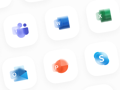 Glassy Icons - Microsoft Office excel glass glassmorphism glassy icon design icon set iconography icons logos microsoft microsoft office microsoft powerpoint microsoft word outlook skype teams trending visual design