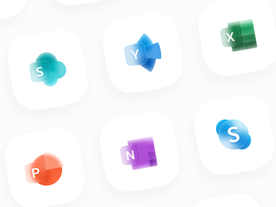 Glassy Icons 2 - Microsoft Office excel experimental glass glassmorphism glassy icon design iconography icons icons set microsoft microsoft office microsoft powerpoint onenote redesign concept sharepoint skype yammer