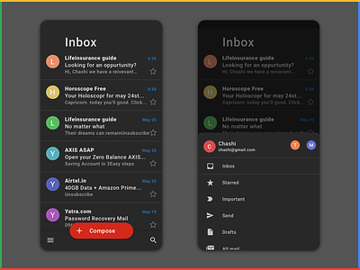 Gmail Redesign Concept - Dark Mode android concept gmail google interface mail material redesign ui ux