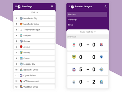 Soccer App Material Design Concept