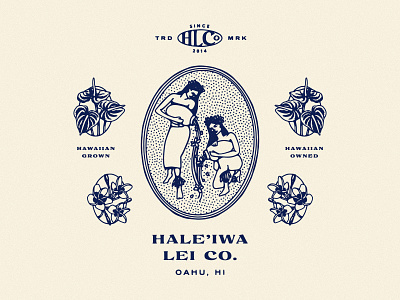 Haleiwa Lei Co. badge design brand identity branding crest design feminine branding floral brand florist florist branding hawaiian branding illustration logo merch design merchandise design record label branding retro branding shirt illustration tropical branding vintage branding vintage illustration vintage logo