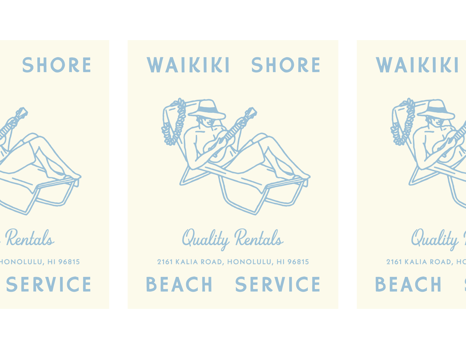 Waikiki Shore Beach Service - Illustrated posters beach branding beach rental beach rental branding brand design brand identity branding hawaii hospitality hospitality branding illustration merch design poster poster design retro surf illustration surfer tourism tropical branding vintage vintage branding