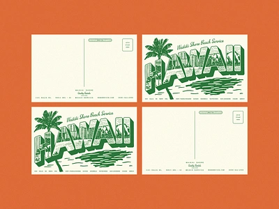 Waikiki Shore Beach Service - Illustrated postcards brand designer brand identity branding destination branding hawaii hospitality branding illustration lettering merchandise merchandise design oahu postcard design retro souvenir stationery tourism design tropical branding us states vintage waikiki