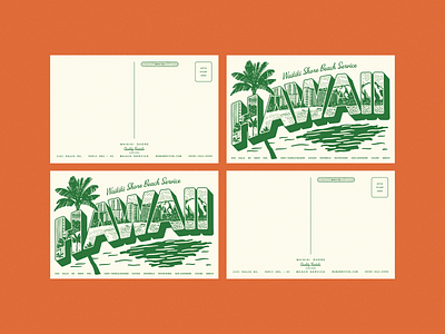 Waikiki Shore Beach Service - Illustrated postcards