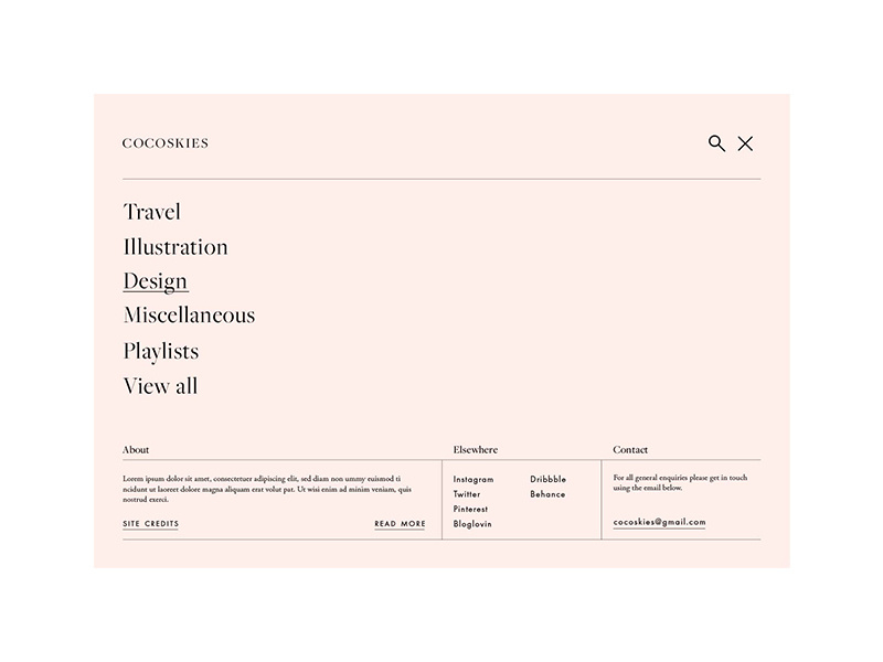 Cocoskies website blog web design ui ux pink website navigation burger menu
