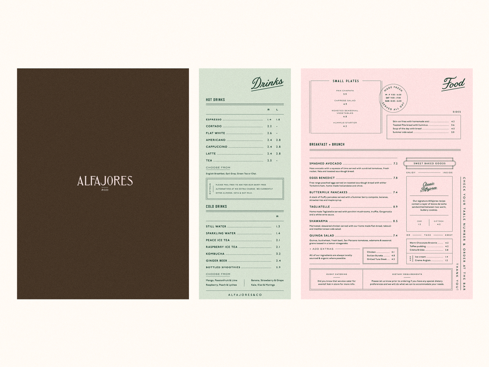 Alfajores & Co. menu design alfajores bakery beverage brand identity branding cafe catering design elegant menu design fika food food menu design hospitality hospitality branding menu menu design print design restaurant restaurant branding restaurant design