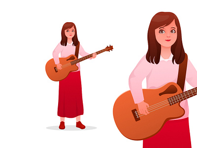 Girl Playing Acoustic Bass affinity cartoon character dailyillustration design illustration vector