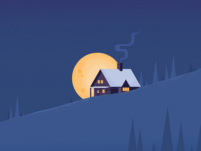 Cabin in the snow affinitydesigner art cabin cold colors cozy design house illustraion moon snow supermoon vector warm winter