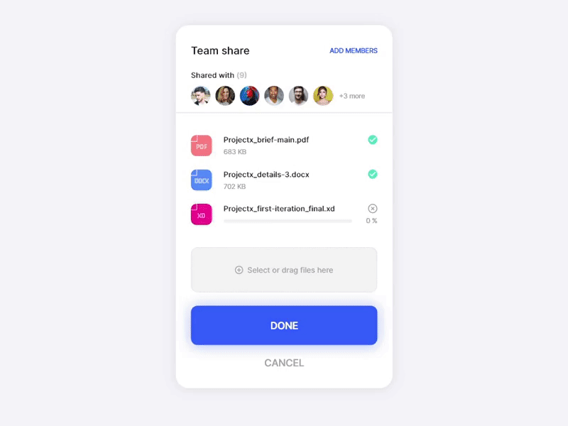 Document Sharing inside Teams adobe xd adobexd android animated gif animation daily ui dailyui dailyuichallenge design document file sharing file upload ios material prototype share teams ui upload ux