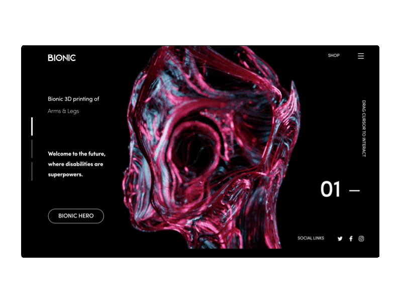 Bionic 3d 3d animation animation loop minimal shop shopping app ui ux web website