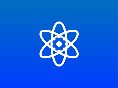 atom + gear atom atomic cogwheel design gear logo mechanic