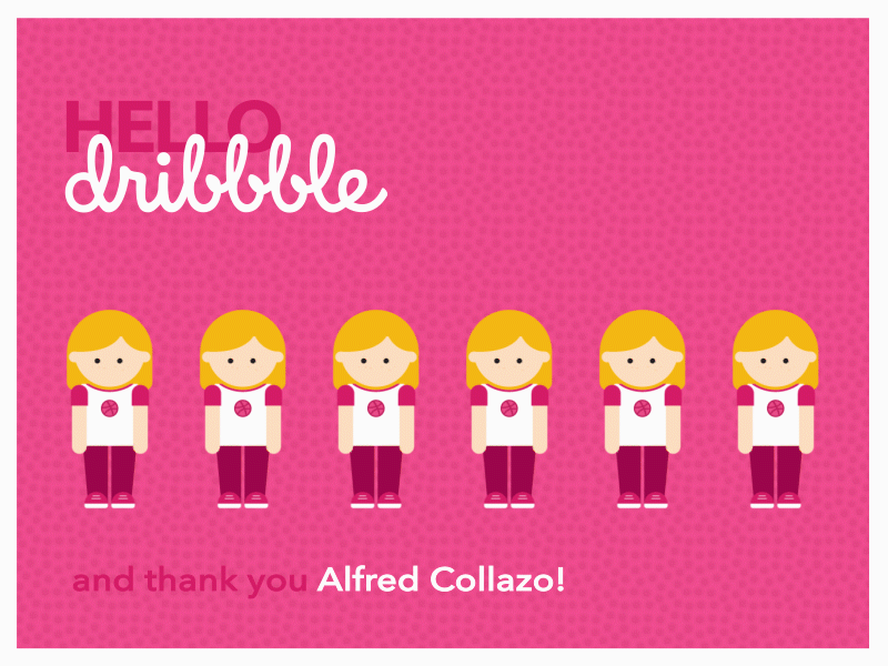 Hello Dribbble! character debut hello playful thank you the wave