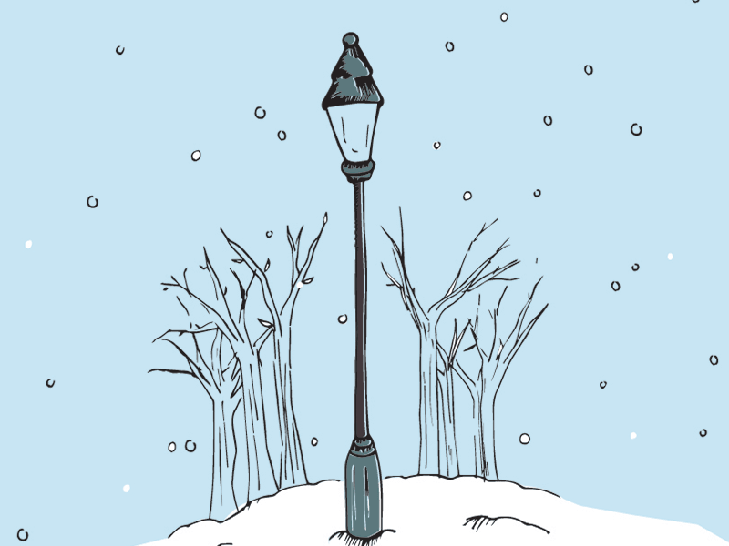 streetlight in snow hand drawing illustration snow