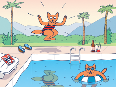 Jumping cat cats illustration pool swimming