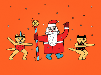 Christmas stickers cats dance illustration santa сhristmas