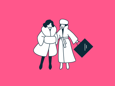 Lady in fur coats fur illlustration shopping women
