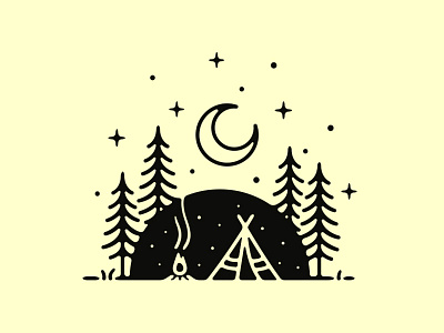 Forester camp forest line lineart moon night