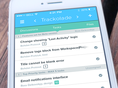 List of tasks. Trackolade.com mobile ui ux