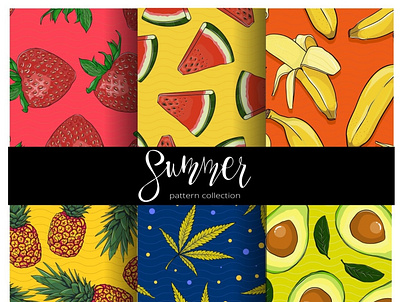 Summer food pattern design avocado cannabis food fruits line pattern pineapple strawberry summer trendy watermelon