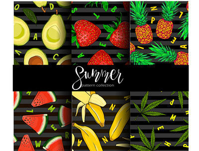 Summer pattern pack 2 avocado banana bananas cannabis hemp pattern pattern design strawberry summer textile trendy watermelon