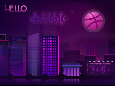 Hello Dribbble city dribbble first hello night shoot thank you