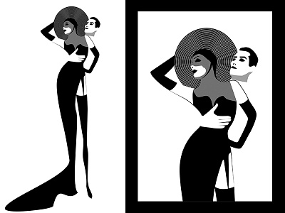 black & white.. man&woman...dark&light dreams. fashion flat illustration in minimalism model woman