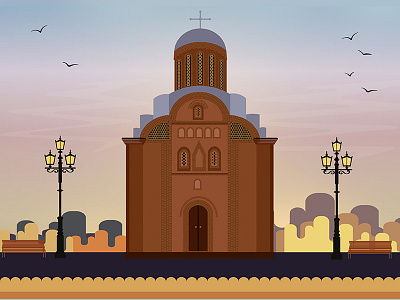 Pyatnitskaya church in Chernihiv arhitecture. city landmark chernihiv digitalart flat illustrations