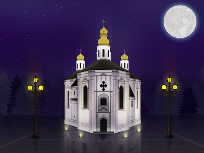 vector illustration old church in Ukrainian baroque arhitecture. city chernihiv digitalart flat illustrations
