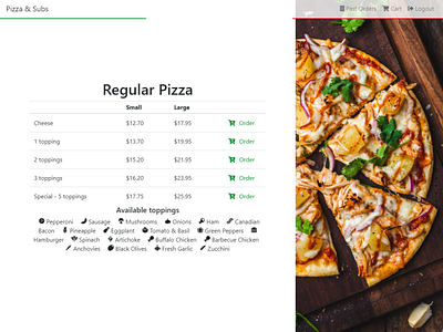 Italian Restaurant Order - Regular Pizza section