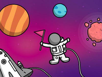 Hello (Dribbble) World! astronaut debut hello lineart planets shot space spacecraft