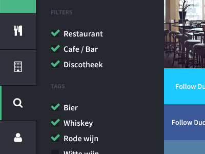 Side Menu dark filters interface menu tags ui ux web