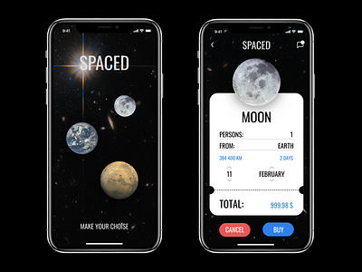 Space flights app design for SPACED app design iphone x space spaced ui ux