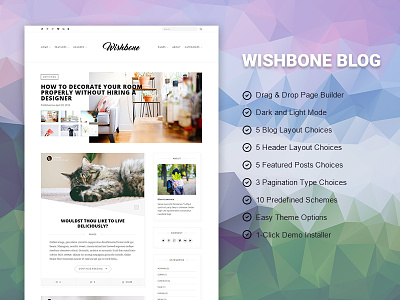 Wishbone Blog blog blogging hero light unsplash web design website white wordpress