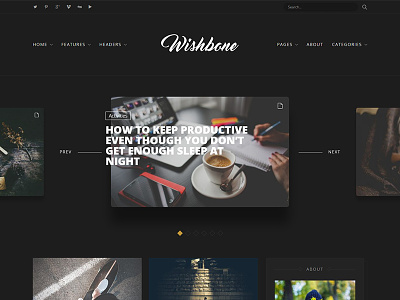 Wishbone - A Clean & Powerful WordPress blogging theme blog blogging hero light unsplash web design website white wordpress