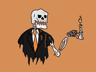 Hallows eve candle fall fire halloween illustration match october orange skeleton suit