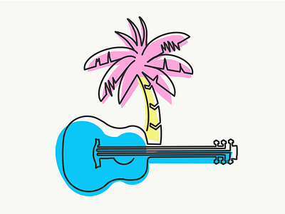 One line guitar art contemporary fun guitar one line palm tree