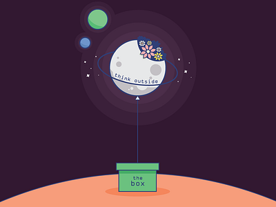 Think outside the box box design illustration minimalist planet space vector