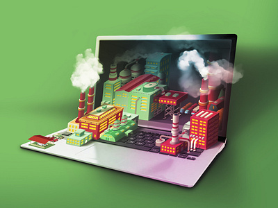 Digital Factory factories factory illustraion industries industry laptop mill vector illustration