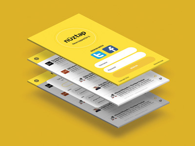 nüztap app branding logo mock-up news screens uxui web app yellow